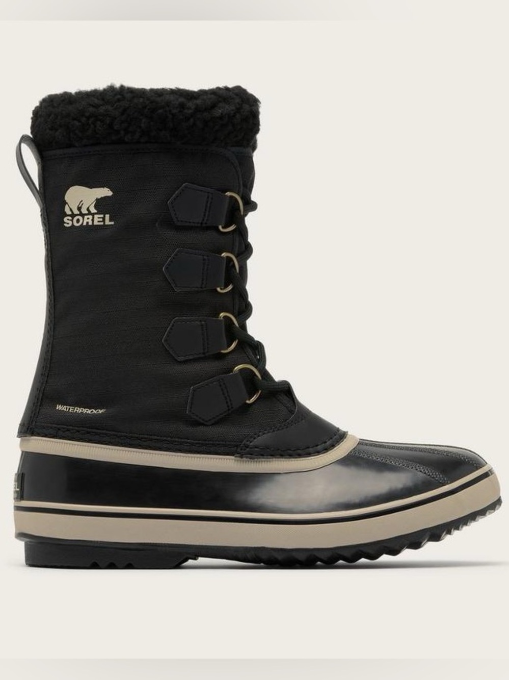 SOREL 1964 PAC Nylon Black Winter Lace-Up Boots Sherpa Cuff Waterproof Winter 8